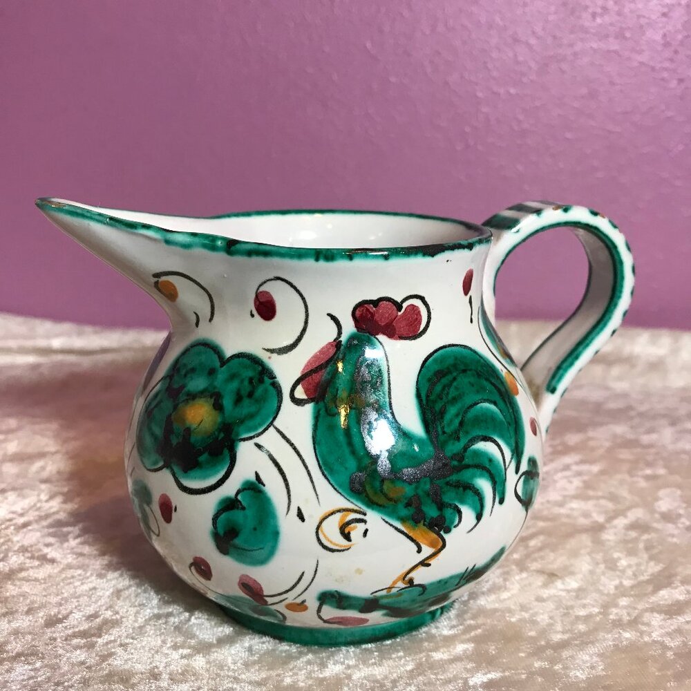 Deruta EUC * Italian Hand Painted Pitcher 1135-B Italy Retro Green White Floral